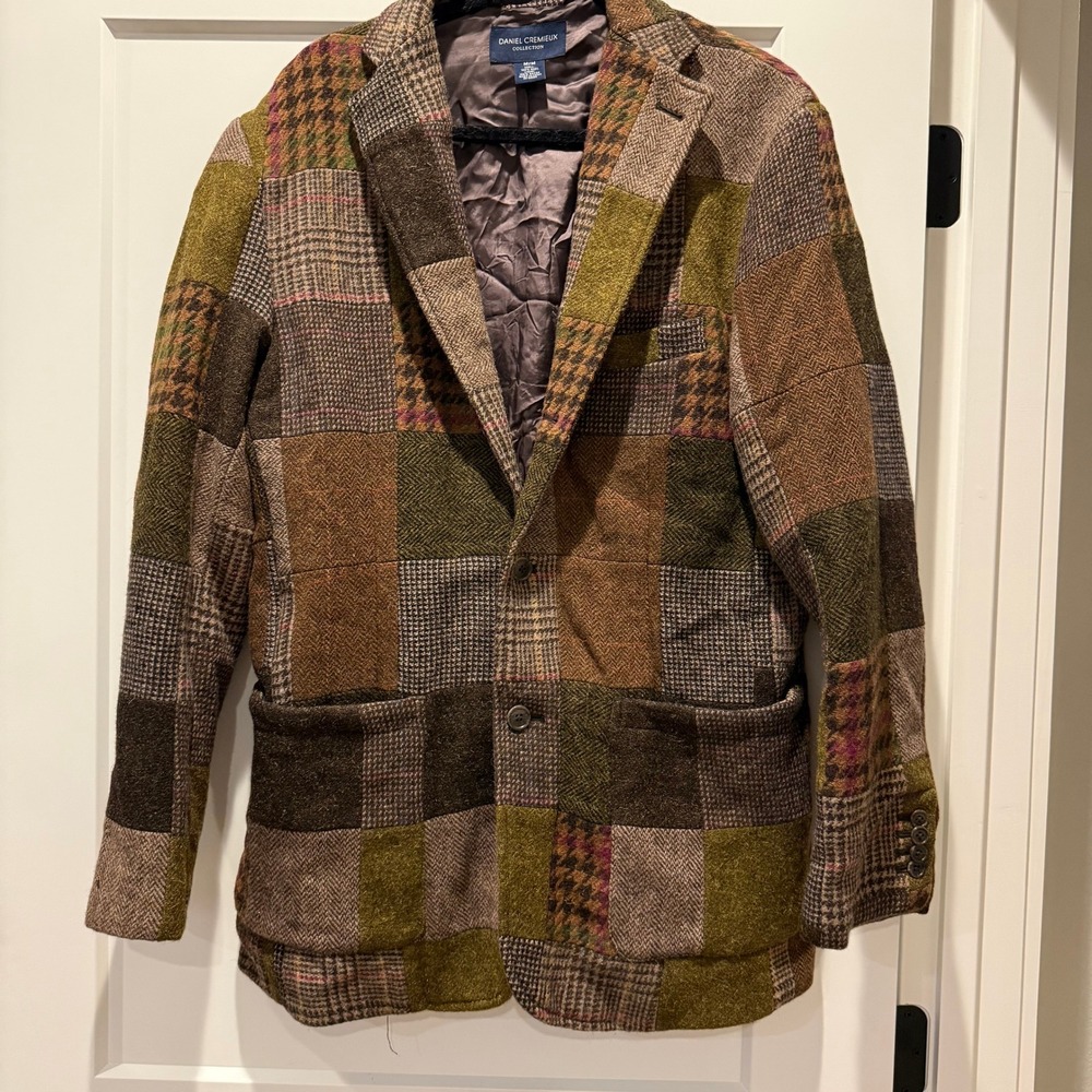 Dark Academia Daniel Cremieux M Patchwork Wool Tweed Blazer Sport Coat - Picture 2 of 11